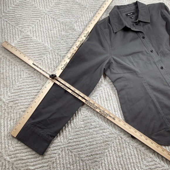 Madewell Fitted Button Shirt Womens 14 Gray Twill NO115 Work Minimalist Gorpcore - Picture 4 of 8